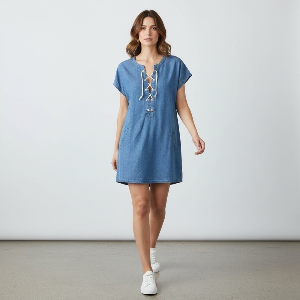 Swimsuits For All Tencel Blue Lace Up Cover Up Dress Size 10/12